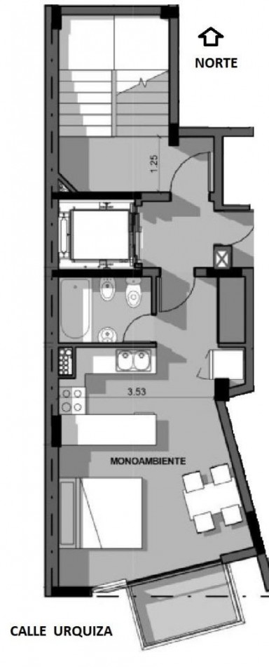ALQUILER MONOAMBIENTE AL FRENTE CON BALCON - URQUIZA 3424. ROSARIO